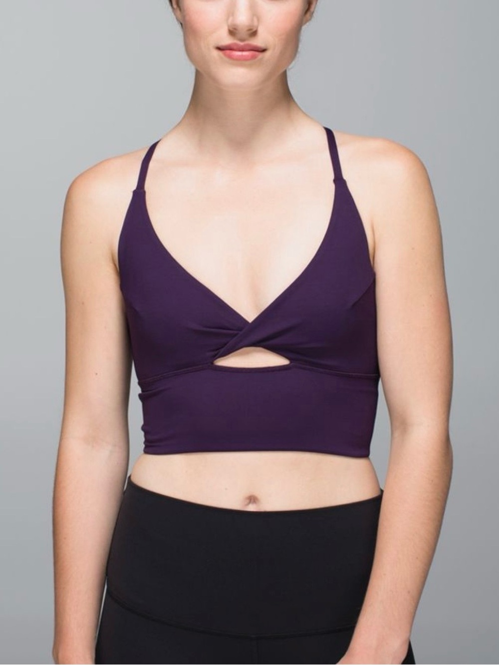 lululemon twist bra long line luxtreme deep zinfandel 2/4 keyhole v-neck plunge